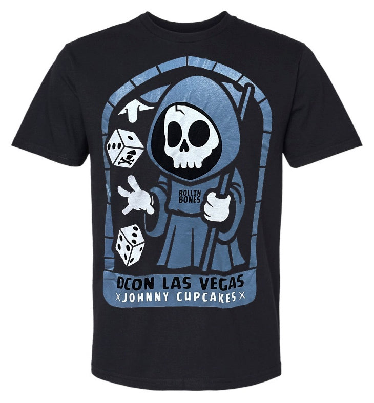 DesignerCon 2024 Johnny Cupcakes Rollin Bones Shirt