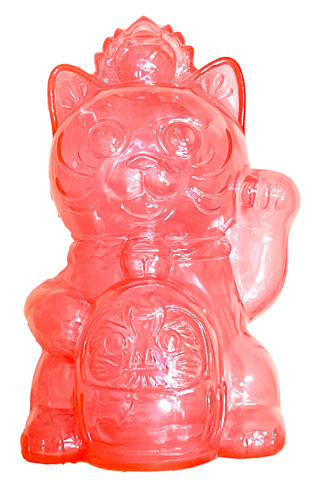 Lucky Cat with Daruma Sofubi - Clear Pink