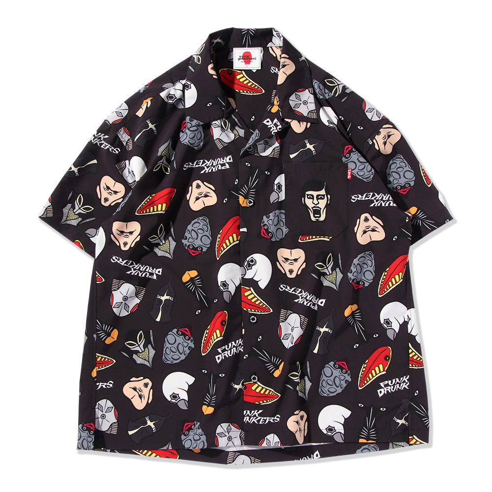 Punk Drunkers PDS x Tsuburaya Productions Alien Face Print Aloha Shirt - Black/Sumi